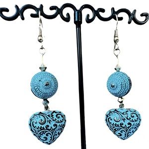 Puffy Heart “Oxidized Bronze” Drop Earrings. Artesan Crafted.